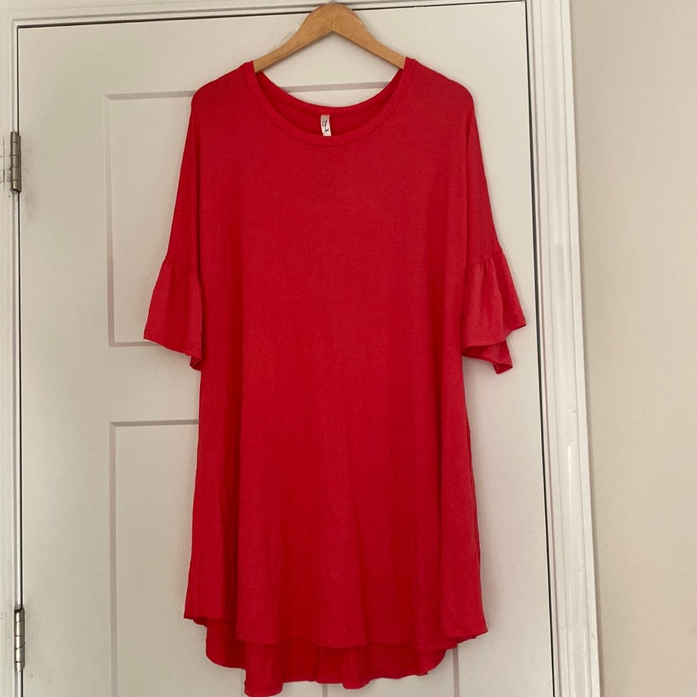 Coral Ruffled Sleeve Mindi Dress